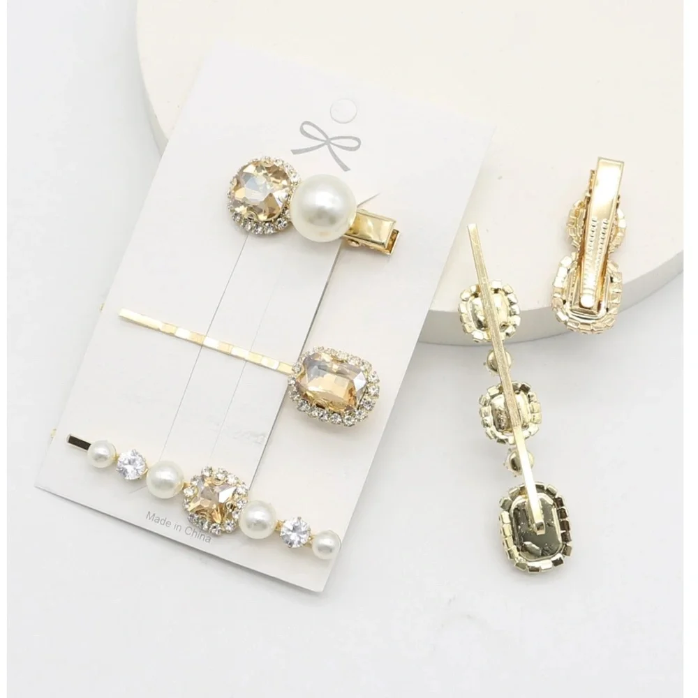 Luxe Rhinestone Statement Gold Tone Hair Pins Clips Set